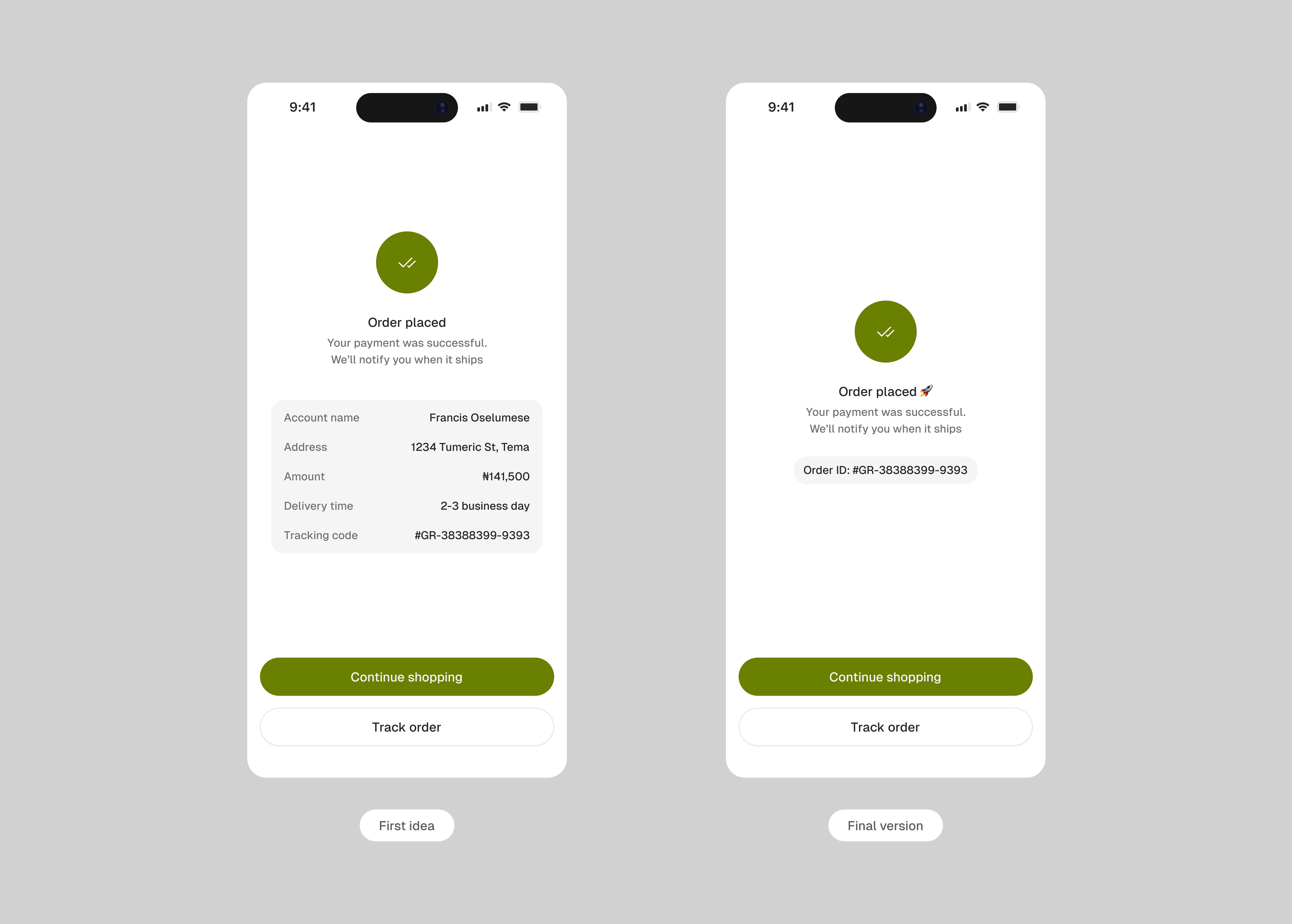 Kaycart confirmation page